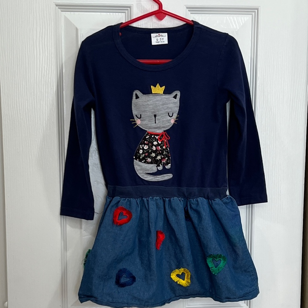 Vikita Navy Cat Dress with Heart Accents size 4-5